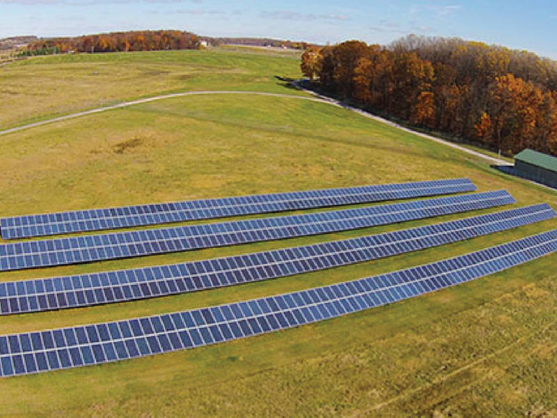 solar panels in a line in a field